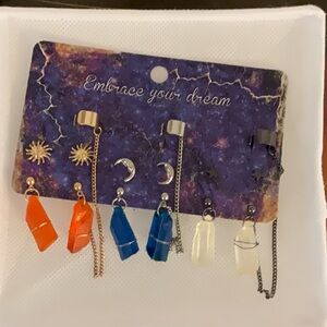 Sale! Hot Topic Celestial Sun,Moon & Stars Crystal Earring/Cuff Set, NWT